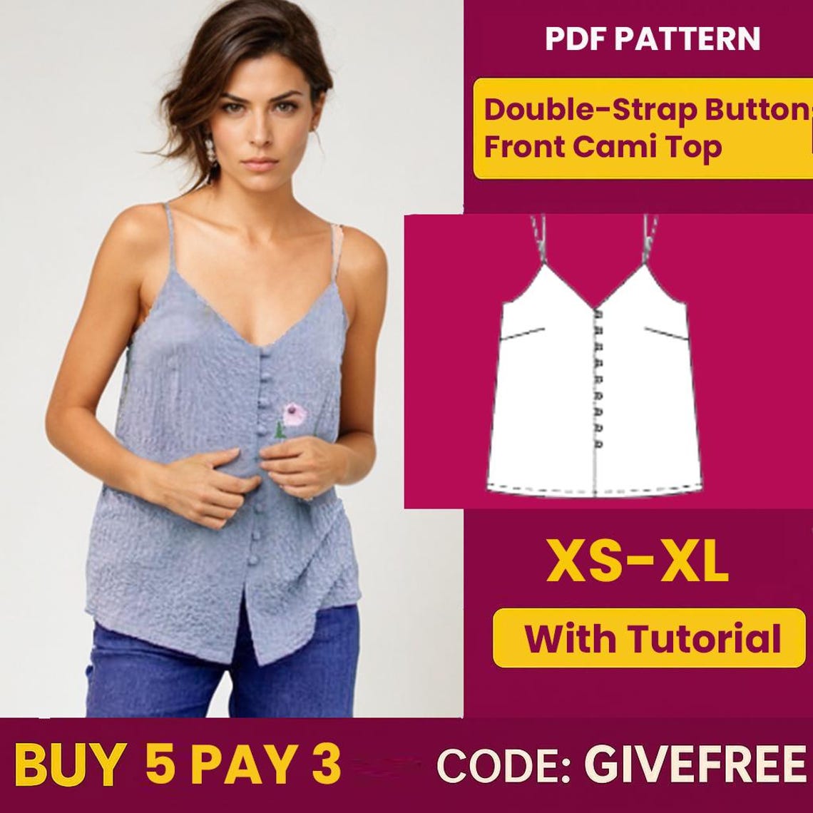 Cami Top Sewing Pattern Doublestrap Buttonfront Blouse (PDF Pattern — free download