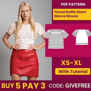Blouse Sewing Pattern PDF  | Digital Download Pattern | Beginner Friendly Top Pattern | Tiered Ruffle Short Sleeve Blouse pattern