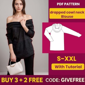 Blouse Sewing Pattern PDF  | Digital Download Pattern | Beginner Friendly Top Pattern | DIY Women&#39;s Clothing  | Drapped Cowl Blouse pattern