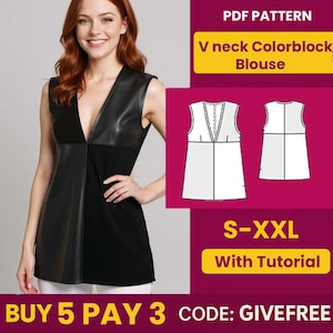 Blouse Sewing Pattern PDF  | Digital Download Pattern | Beginner Friendly Top Pattern | DIY Women&#39;s Clothing  | V Neck Blouse pattern