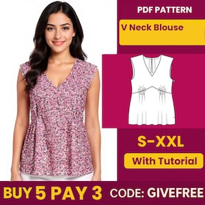 Blouse Sewing Pattern PDF  | Digital Download Pattern | Beginner Friendly Top Pattern | V Neck Blouse pattern