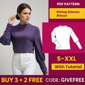 Blouse Sewing Pattern PDF  | Digital Download Pattern | Beginner Friendly Top Pattern |  Long Cuff Bishop Sleeve Blouse pattern
