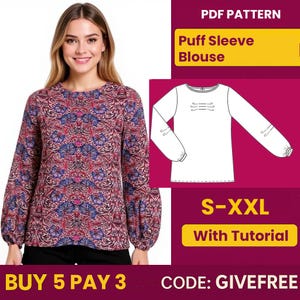 Blouse Sewing Pattern PDF  | Digital Download Pattern | Beginner Friendly Top Pattern | Puff Sleeve Blouse pattern