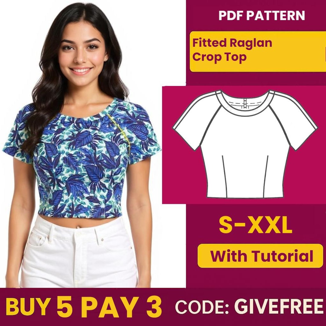 Raglan Sleeve Crop Top Sewing Pattern: Beginner Friendly (PDF Pattern ...