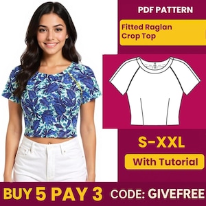 Blouse Sewing Pattern PDF  | Digital Download Pattern | Beginner Friendly Top Pattern | Raglan Sleeves Crop Blouse pattern
