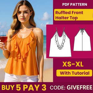 Naaipatroon blouse met ruches: beginnersvriendelijke doe-het-zelftop (pdf-download, S-XXL A4 afdrukbaar)