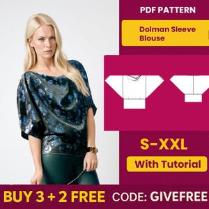 Blouse Sewing Pattern PDF  | Digital Download Pattern | Beginner Friendly Top Pattern |  Dolman Sleeves Blouse pattern