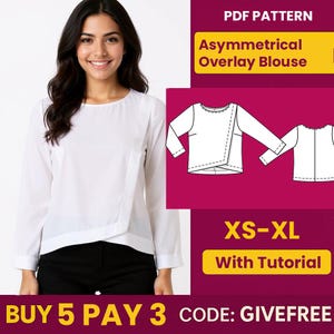 Blouse Sewing Pattern PDF  | Digital Download Pattern | Beginner Friendly Top Pattern | Asymmetrical Overlay Blouse pattern
