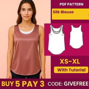 Naaipatroon zijden blouse: beginnersvriendelijke doe-het-zelftop (pdf-download, S-XXL A4 afdrukbaar)