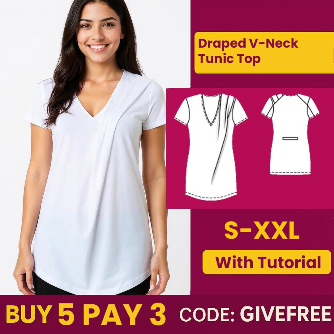 Draped V-neck Blouse Sewing Pattern: XS-XXL (PDF Pattern) - Etsy