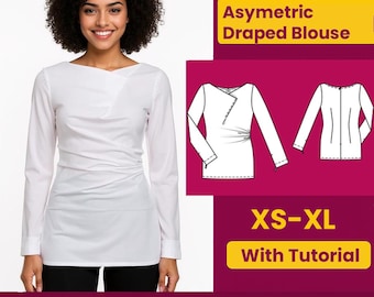 Asymmetric Draped Blouse Sewing Pattern: Beginner-Friendly DIY Top (PDF Download)