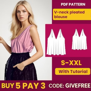 Blouse Sewing Pattern PDF  | Digital Download Pattern | Beginner Friendly Top Pattern | V-neck pleated Blouse pattern