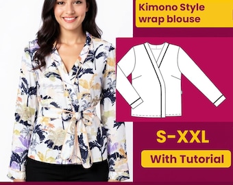 Kimono Wrap Blouse Sewing Pattern: Beginner-Friendly DIY Top (PDF Download, S-XXL)
