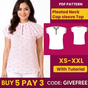 Padrão de costura para blusa com gola plissada: do iniciante ao intermediário (download em PDF, tamanho P-XXL A4)