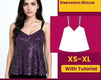 Sleeveless Blouse Sewing Pattern (pdf) | Women's DIY Top, xs-xxl