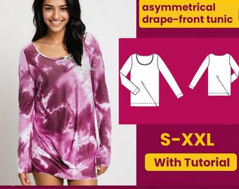 Asymmetrical Drape-Front Tunic Blouse Sewing Pattern (PDF Download, S-XXL)