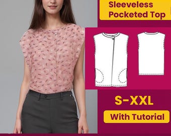 Sleeveless Blouse Sewing Pattern: Biased Neck Top (PDF Pattern)