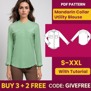 Blouse Sewing Pattern PDF  | Digital Download Pattern | Beginner Friendly Pattern | Mandarin Collar Utility  Blouse pattern