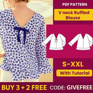 Naaipatroon blouse met ruches: beginnersvriendelijke zelfgemaakte damestop (pdf-download, S-XXL A4)