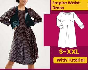 Box Pleat Empire Waist Dress Sewing Pattern: Tie-Neck PDF (Digital Download)