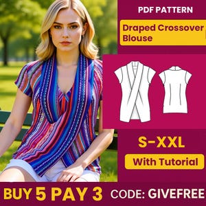 Blouse Sewing Pattern PDF  | Digital Download Pattern | Beginner Friendly Top Pattern | DIY Women&#39;s Clothing  | Crossover Blouse pattern