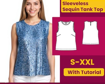 Sequin Tank Top Blouse Sewing Pattern (PDF) | Sleeveless, Beginner Friendly