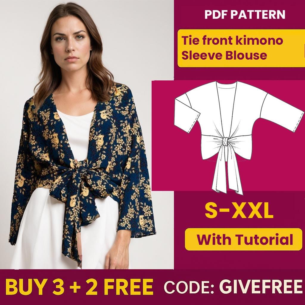 Kimono en soie imprimé tropical bleu grande taille