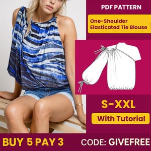 Blouse Sewing Pattern PDF  | Digital Download Pattern | Beginner Friendly Top Pattern | One-Shoulder Elasticated Tie Blouse pattern