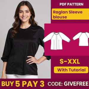 Blouse Sewing Pattern PDF  | Digital Download Pattern | Beginner Friendly Top Pattern |  Raglan sleeve Blouse pattern