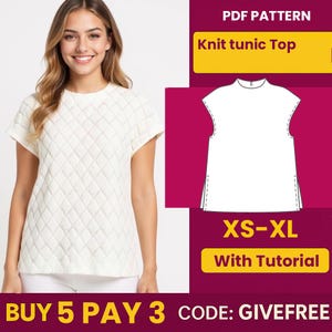 Patrón de costura de blusa en PDF / Patrón de descarga digital / Patrón de blusa para principiantes / Patrón de blusa de túnica tejida