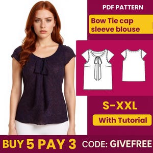 Blouse Sewing Pattern PDF  | Digital Download Pattern | Beginner Friendly Top Pattern | Bow Tie cap sleeve  Blouse pattern