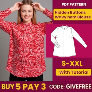 Blouse Sewing Pattern PDF | Digital Download Pattern | Beginner Friendly Top Pattern | DIY Women&#39;s Clothing | Mandarin Collar Blouse pattern