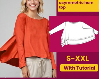 Asymmetric Hem Blouse Sewing Pattern: Beginner-Friendly DIY Top (PDF Pattern, S-XXL U.S. Sizes)