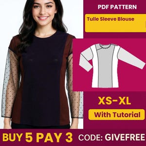 Blouse Sewing Pattern PDF  | Digital Download Pattern | Beginner Friendly Top Pattern | Tulle Sleeve Blouse pattern