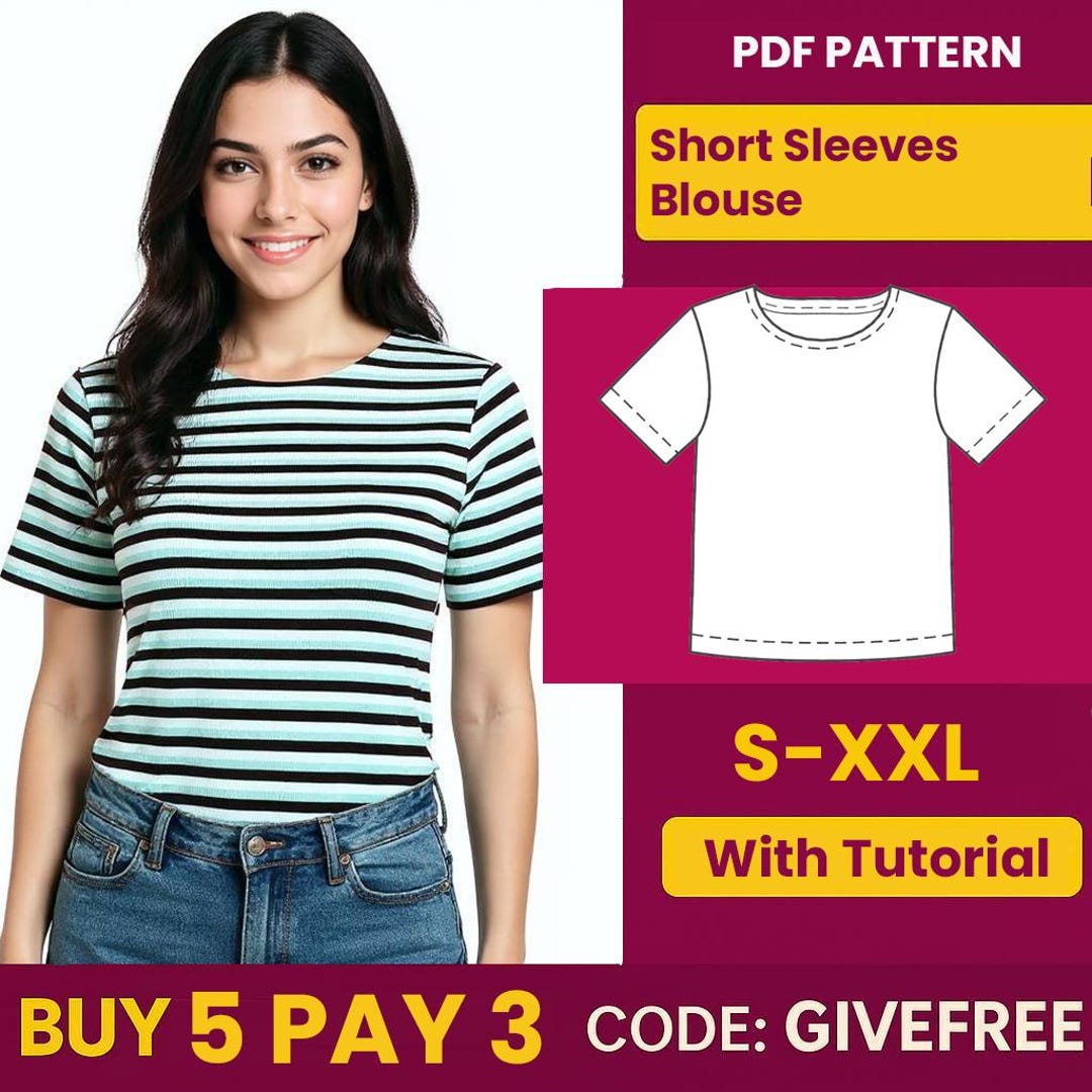 Blouse Sewing Pattern PDF: Short Sleeve DIY Top (sizes S-XXL) - Etsy
