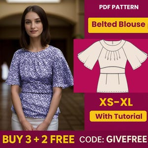 Blouse Sewing Pattern PDF  | Digital Download Pattern | Beginner Friendly Top Pattern | DIY Women&#39;s Clothing  | Belted Blouse pattern