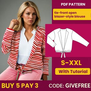 Blouse Sewing Pattern PDF  | Digital Download Pattern | Beginner Friendly Top Pattern | tie-front open blazer-style Blouse pattern