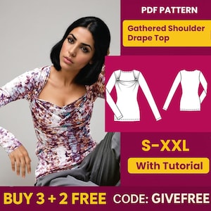 Blouse Sewing Pattern PDF  | Digital Download Pattern | Beginner Friendly Pattern | Gathered Shoulder Drape Blouse pattern