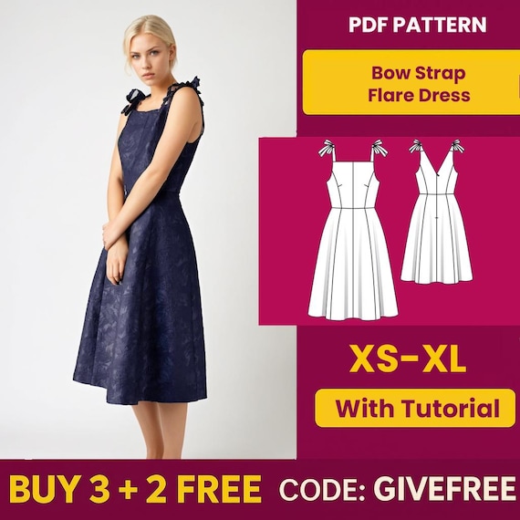 Bow Strap Flare Dress Sewing Pattern: Beginner Friendly (PDF Download) -  Etsy Israel