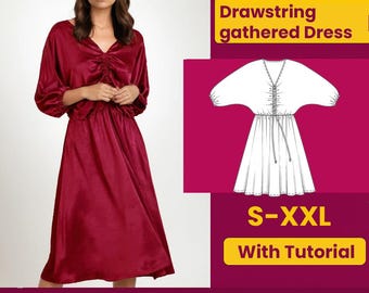 Wrap-Style Long Sleeve Dress Sewing Pattern: Beginner Friendly (PDF Download