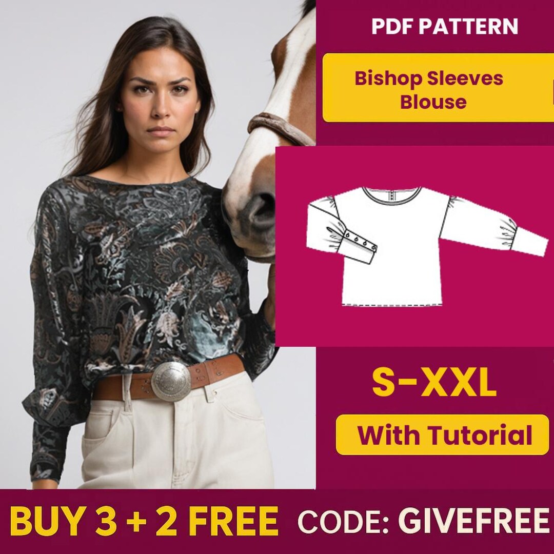 Bishop Sleeve Blouse Sewing Pattern: Beginner-friendly DIY Top (PDF ...