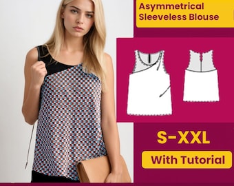 Asymmetrical Sleeveless Blouse Sewing Pattern: Women's DIY Top (PDF Pattern)