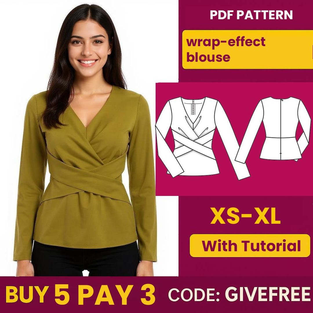 Intermediate Sewing Pattern Wrap-effect Blouse Sewing Pattern: Beginner to Intermediate (PDF ...