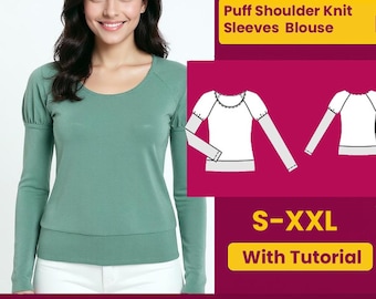 Puff Sleeve Blouse Sewing Pattern | Knit Top, Beginner Friendly (PDF Pattern)