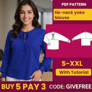 Blouse Sewing Pattern PDF  | Digital Download Pattern | Beginner Friendly Top Pattern |  Tie Neck Yoke Blouse pattern