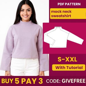 Mock Neck Blouse Sewing Pattern: Beginner-Friendly PDF (S-XXL A4)