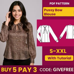 Mönster för Pussybow-blus: Nybörjarvänlig DIY-topp (PDF-mönster, S-XXL)