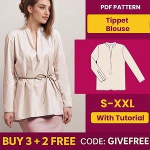 Naaipatroon blouse tippet: beginnersvriendelijke doe-het-zelftop voor dames (pdf-patroon, S-XXL A4)