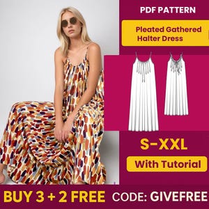 Dress Sewing Pattern PDF  | Digital Download Pattern | Beginner Friendly Dress Pattern | Pleated Gathered Halter Dress pattern