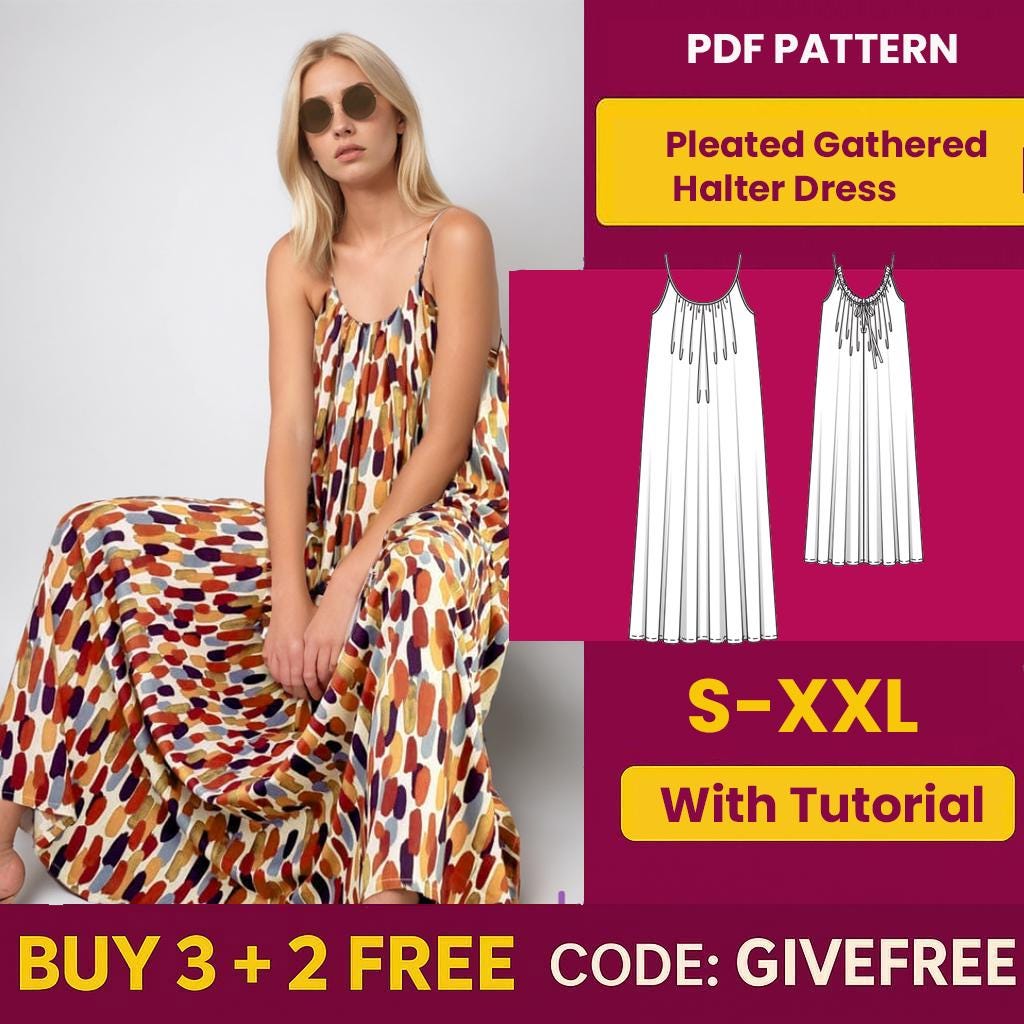 Pleated Halter Dress Sewing Pattern: Beginner Friendly (PDF Download)